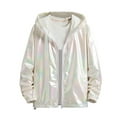 thumbnail image 1 of Mens Metallic Holographic Jacket Lightweight Zip Up Hooded Shiny Reflective Running Workout Windbreaker Trendy, 1 of 3