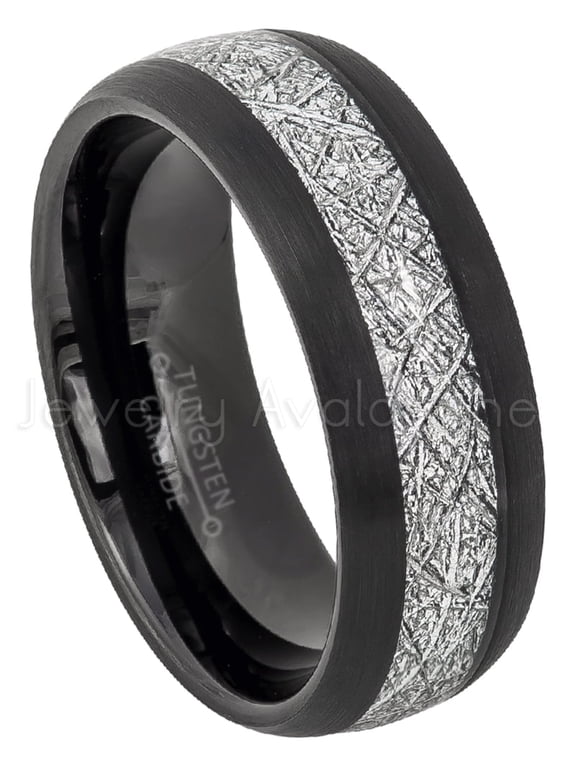 Mens Meteorite Tungsten Ring, Dome Black Tungsten Wedding with Imitation Meteorite Inlay JATN624Ns10