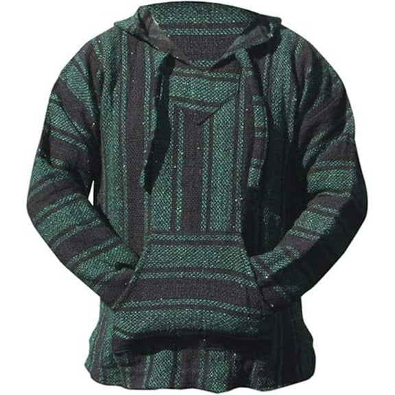 Mens Mexican Hoodie Hippie Surf Poncho Sweater Sweatshirt Pullover Army Green XXL