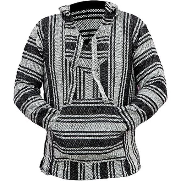 Mens Mexican Hoodie Hippie Surf Poncho Sweater Sweatshirt Pullover Grey S