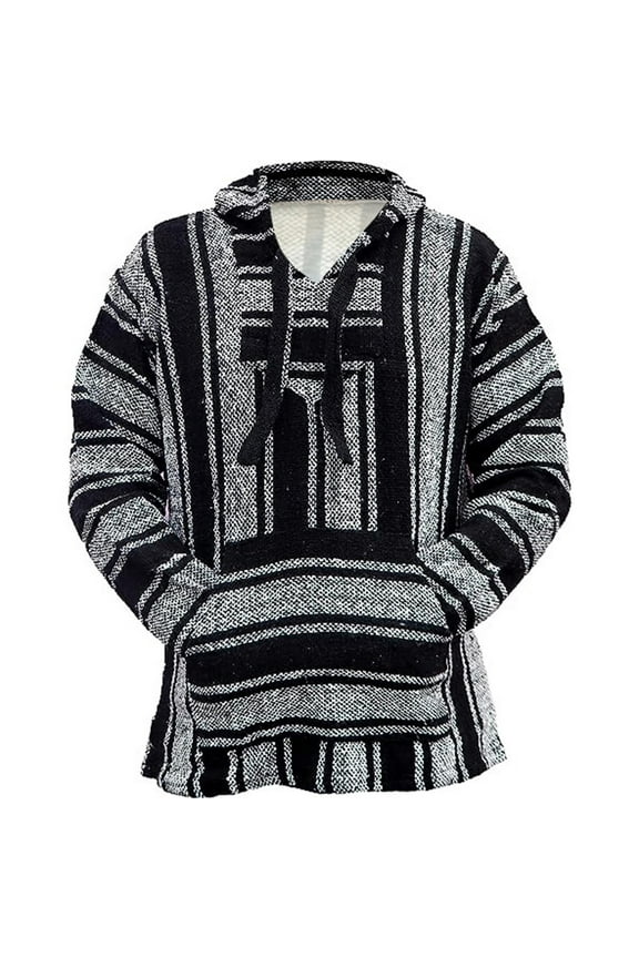 Mens Mexican Hoodie Hippie Surf Poncho Sweater Sweatshirt Pullover for Men Grey XL