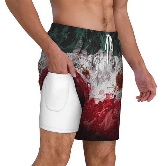 Mens Mexico Flag 2 in 1 Quick Dry Swim Trunks with Compression Liner Beach Shorts