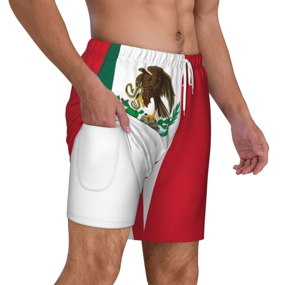 Mens Mexico Flag 2 in 1 Quick Dry Swim Trunks with Compression Liner Beach Shorts