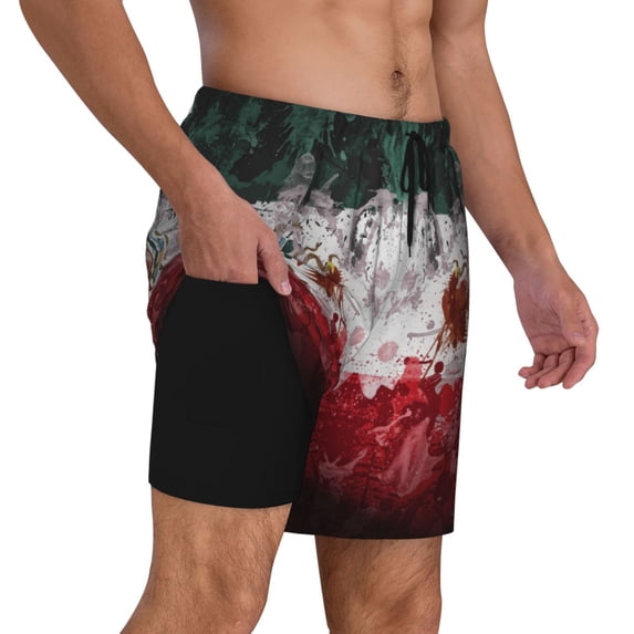 Mens Mexico Flag 2 in 1 Quick Dry Swim Trunks with Compression Liner Beach Shorts