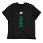 Mens Mexico Flag Fiesta Mexa Badge Vertical By Asj Short Sleeve T-Shirt Black 3X-Large