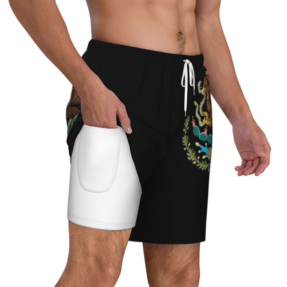 Mens Mexico Logo 2 in 1 Quick Dry Swim Trunks with Compression Liner Beach Shorts