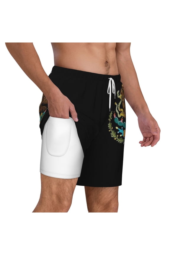 Mens Mexico Logo 2 in 1 Quick Dry Swim Trunks with Compression Liner Beach Shorts