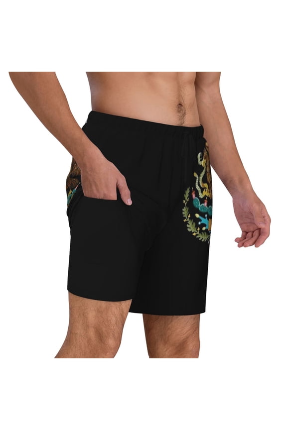 Mens Mexico Logo 2 in 1 Quick Dry Swim Trunks with Compression Liner Beach Shorts