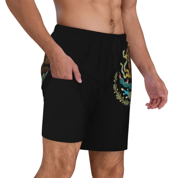Mens Mexico Logo 2 in 1 Quick Dry Swim Trunks with Compression Liner Beach Shorts