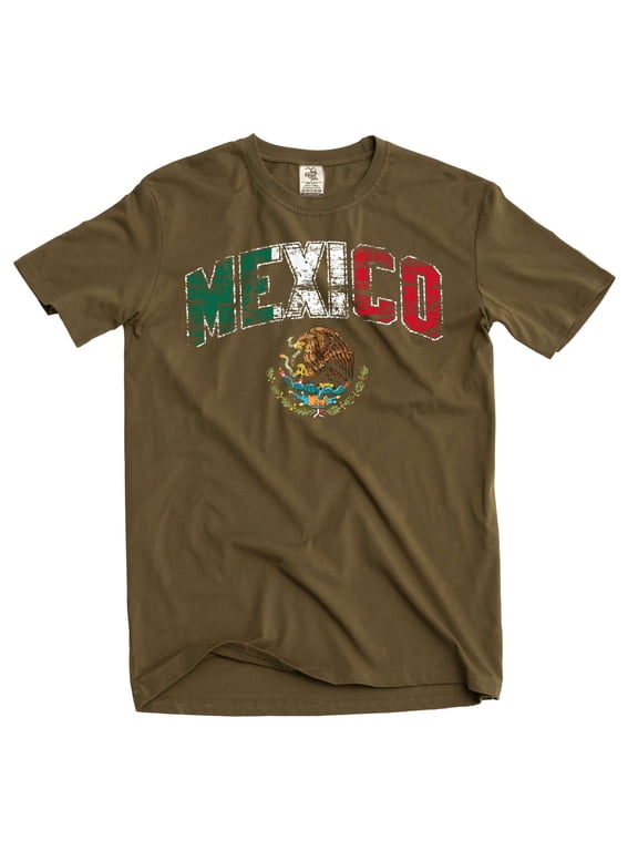 Mexico T-Shirt Mens Unisex National Flag Eagle Coat of Arms Shirt Mexican Flag Shirt (Large Military Green)