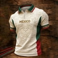 thumbnail image 1 of Mens Mexico Soccer Jersey Game Day 3D Print Polo Shirts Short Sleeve Button Down Football Top 2026 Summer Golf Shirt Beige XL, 1 of 4