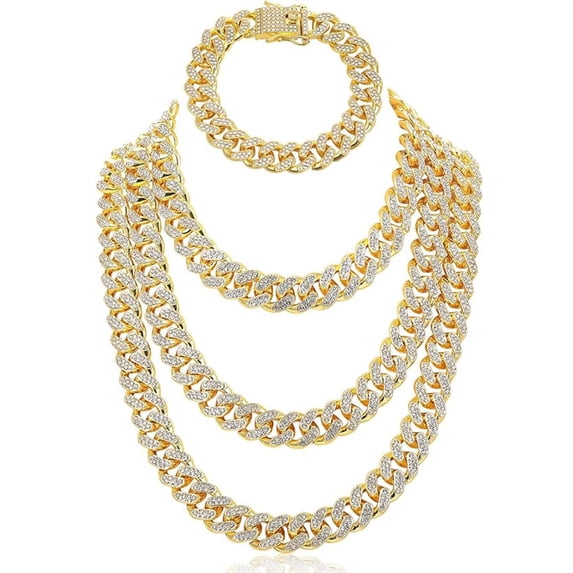 Mens Miami Cuban Chain Necklace 12mm Diamond Claw Cuban Chain Hip Hop Jewelry
