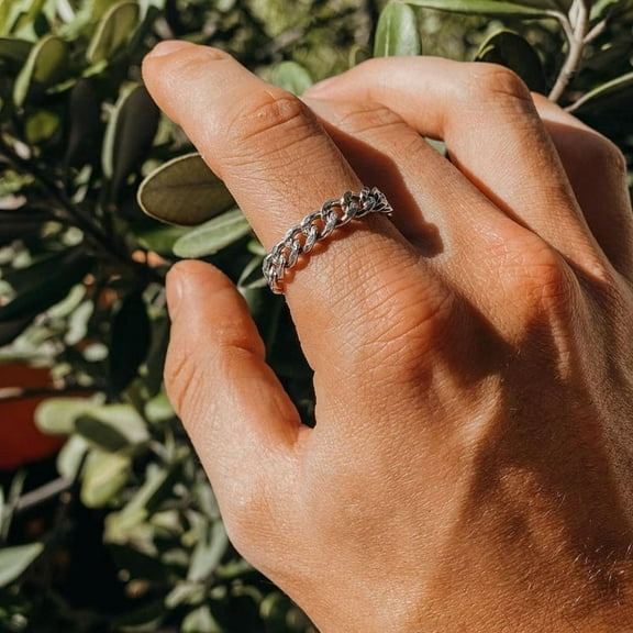 Mens Miami Cuban Chain Ring ,6MM 14K White Gold Curb Link Band Rings