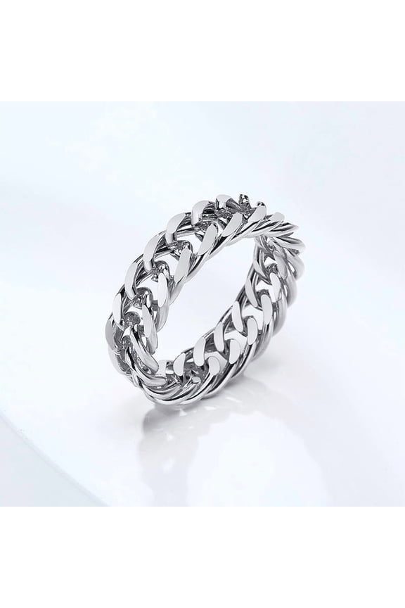 Mens Miami Cuban Chain Ring ,6MM 14K White Gold Curb Link Band Rings