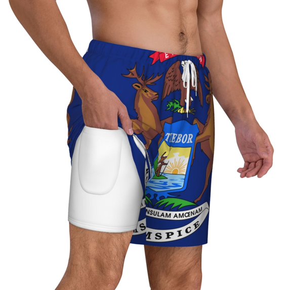 Mens Michigan Flag 2 in 1 Quick Dry Swim Trunks with Compression Liner Beach Shorts