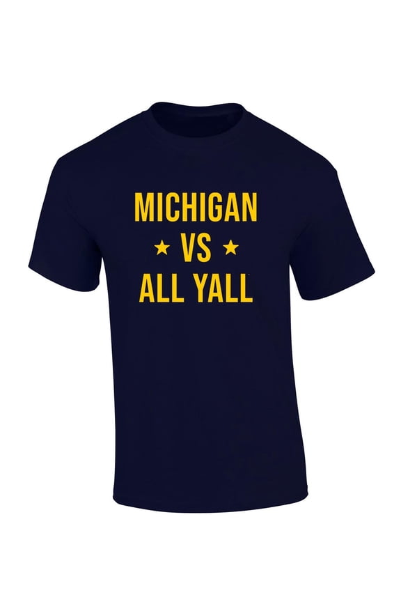 Mens Michigan Football Tshirt Michigan Vs All Yall Short Sleeve T-shirt-Navy Blue-xl
