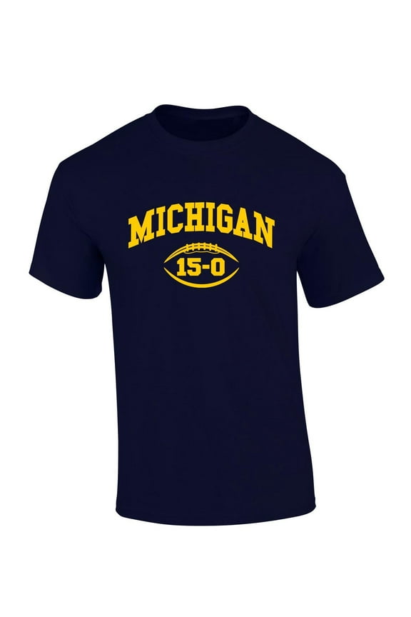 Mens Michigan Tshirt Michigan Championship Game Score 15-0 Short Sleeve T-shirt-Navy Blue-large