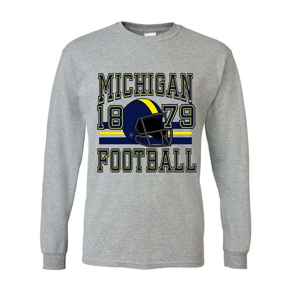 Mens Michigan Tshirt Michigan Football Helmet Team Color Long Sleeve T-shirt-Sports Grey-5xl