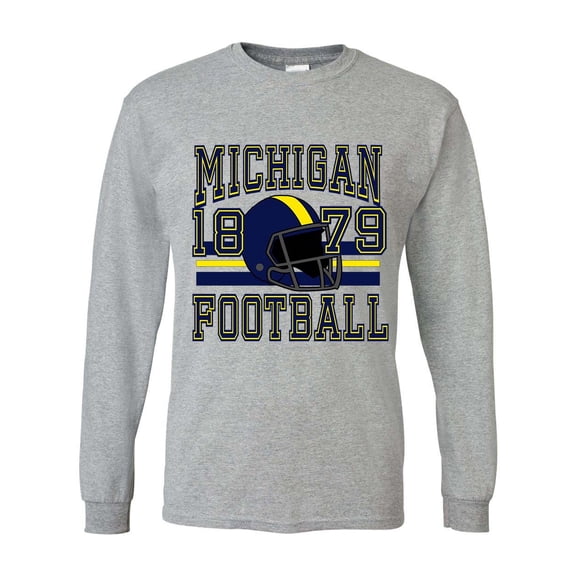 Mens Michigan Tshirt Michigan Football Helmet Team Color Long Sleeve T-shirt-Sports Grey-xxl
