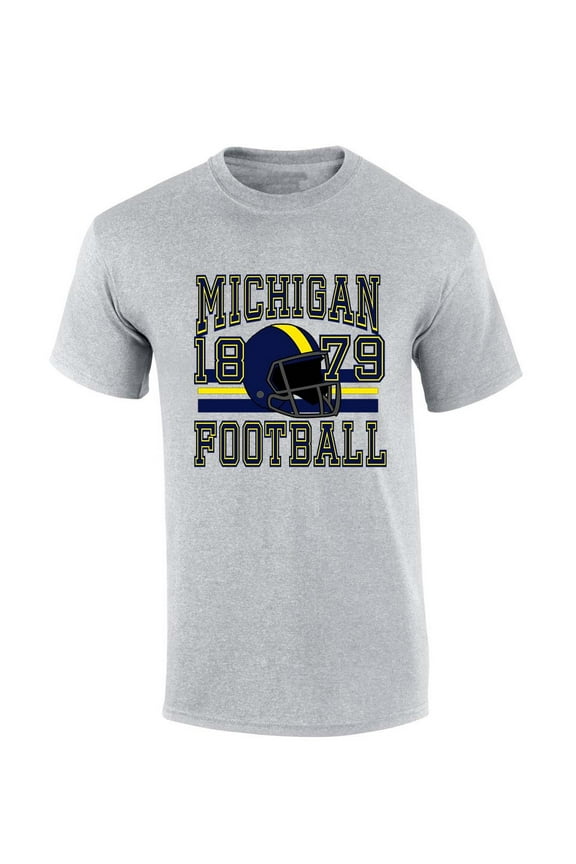 Mens Michigan Tshirt Michigan Football Helmet Team Color Short Sleeve T-shirt-Sports Grey-large