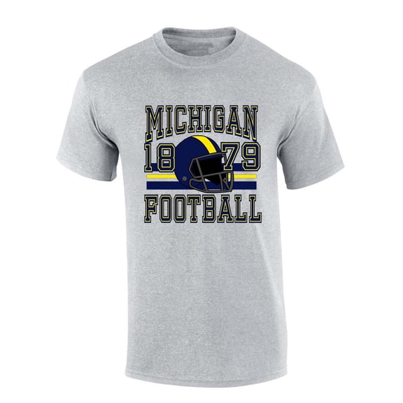 Mens Michigan Tshirt Michigan Football Helmet Team Color Short Sleeve T-shirt-Sports Grey-small