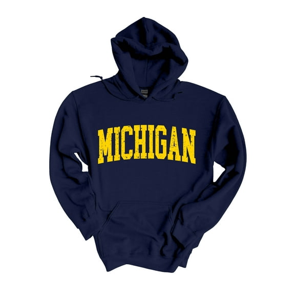 Mens Michigan Tshirt Michigan Football Team Color Hooded Sweatshirt-Navy Blue-xxxl
