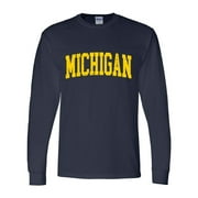 Mens Michigan Tshirt Michigan Football Team Color Long Sleeve T-shirt-Navy Blue-large