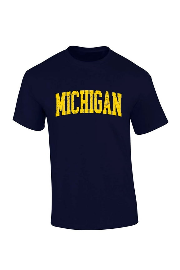Mens Michigan Tshirt Michigan Football Team Color Short Sleeve T-shirt-Navy Blue-4xl