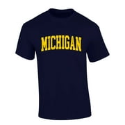 Mens Michigan Tshirt Michigan Football Team Color Short Sleeve T-shirt-Navy Blue-5xl