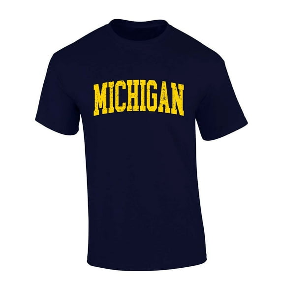Mens Michigan Tshirt Michigan Football Team Color Short Sleeve T-shirt-Navy Blue-small