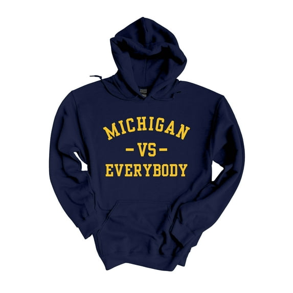Mens Michigan Tshirt Michigan Vs. Everybody Football Team Color Hooded Sweatshirt-Navy Blue-4xl