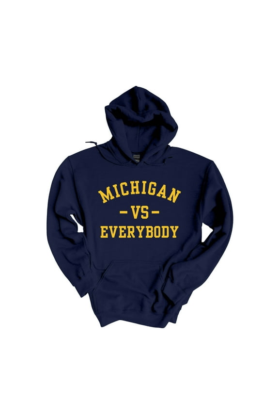 Mens Michigan Tshirt Michigan Vs. Everybody Football Team Color Hooded Sweatshirt-Navy Blue-medium