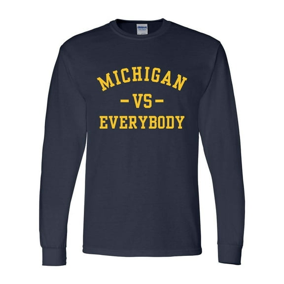 Mens Michigan Tshirt Michigan Vs. Everybody Football Team Color Long Sleeve T-shirt-Navy Blue-4xl