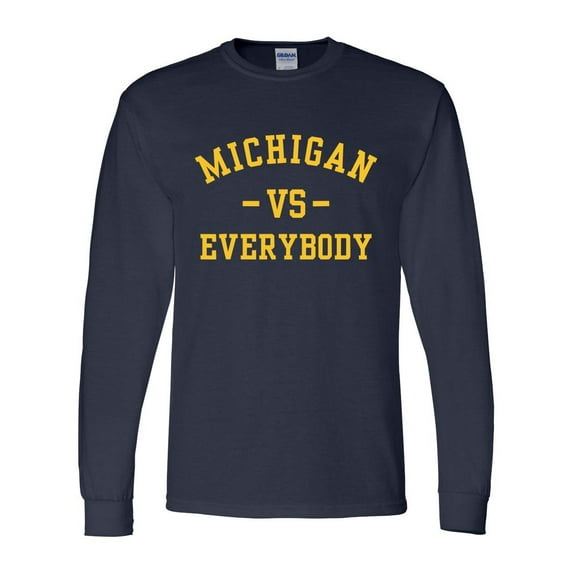 Mens Michigan Tshirt Michigan Vs. Everybody Football Team Color Long Sleeve T-shirt-Navy Blue-5xl