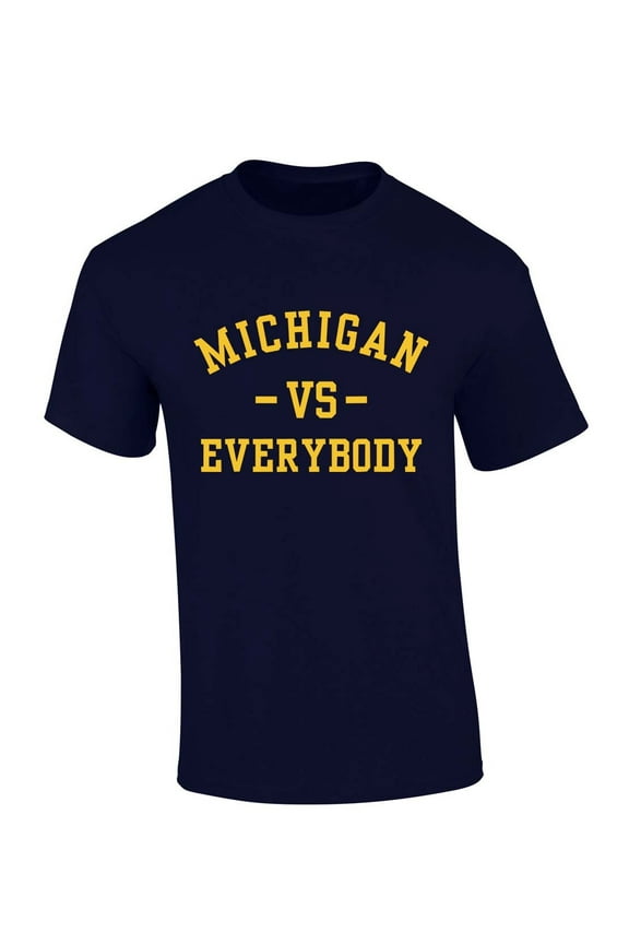 Mens Michigan Tshirt Michigan Vs. Everyone Football Team Color Short Sleeve T-shirt-Navy Blue-medium