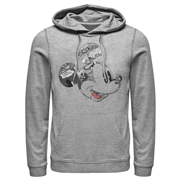 Mens Mickey Friends Comic book Mickey Mouse Face Pull Over Hoodie Medium Athletic Heather