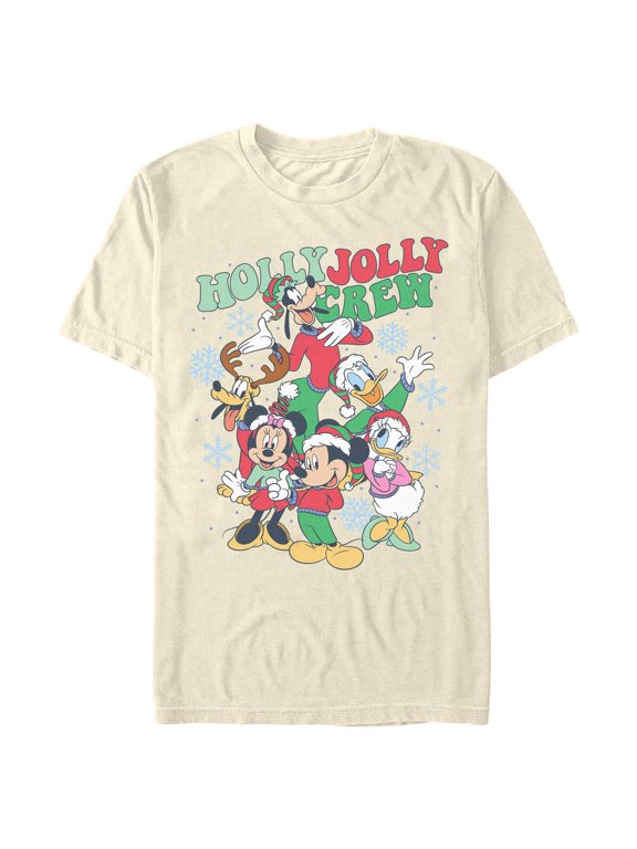 Mens Mickey & Friends Snowflake Holly Jolly Crew T Shirt