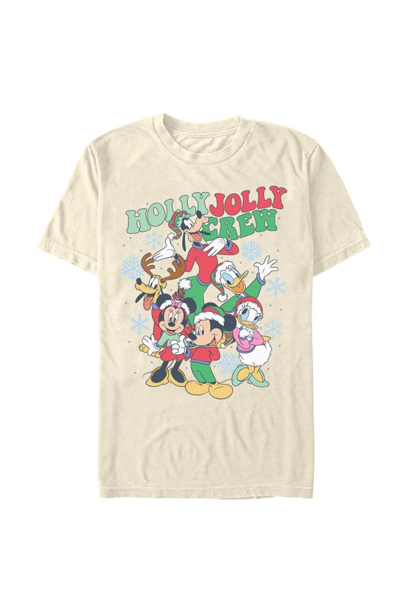 Mens Mickey & Friends Snowflake Holly Jolly Crew T Shirt