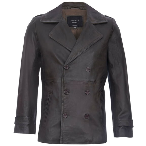 Mens Mid-Length Leather Peacoat-Epworth in Brown