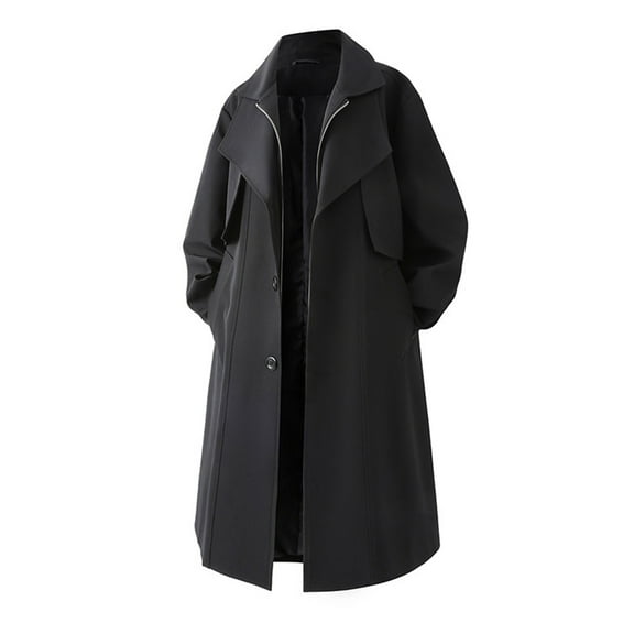 Mens Mid Long Trench Coat Winter Double Breasted Pea Coat Casual Business Warm Overcoat Black XXL