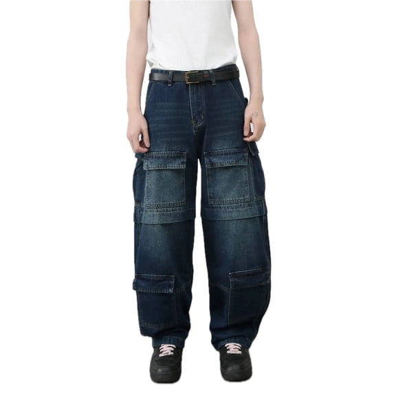 Mens Mid Rise Cargo Pocket Jeans Durable Work Pants for Everyday Casual Wear and Versatile Outdoor Use All Season