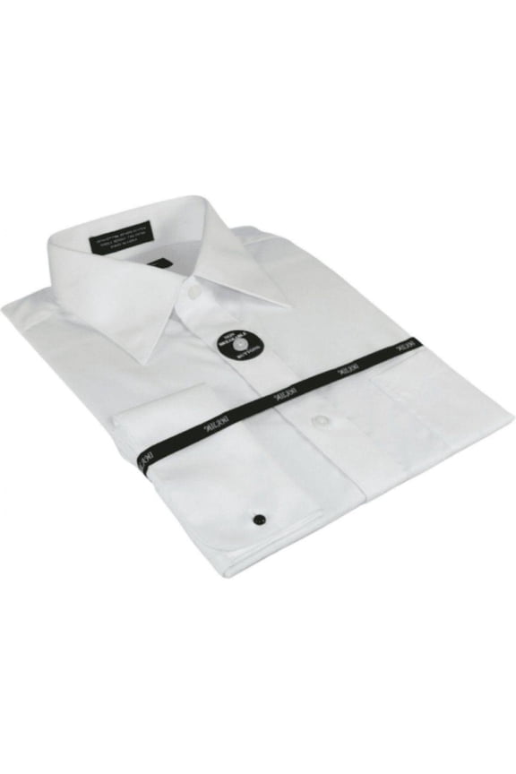Mens Milani dress shirt cotton Blend easy wash long sleeves white French Cuffs