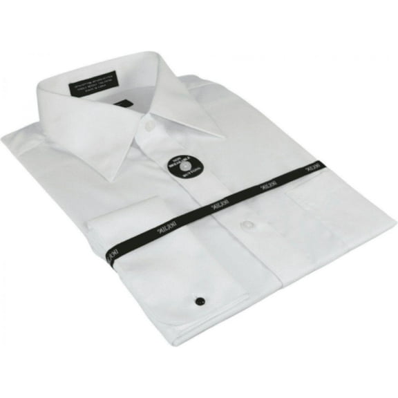 Mens Milani dress shirt cotton Blend easy wash long sleeves white French Cuffs