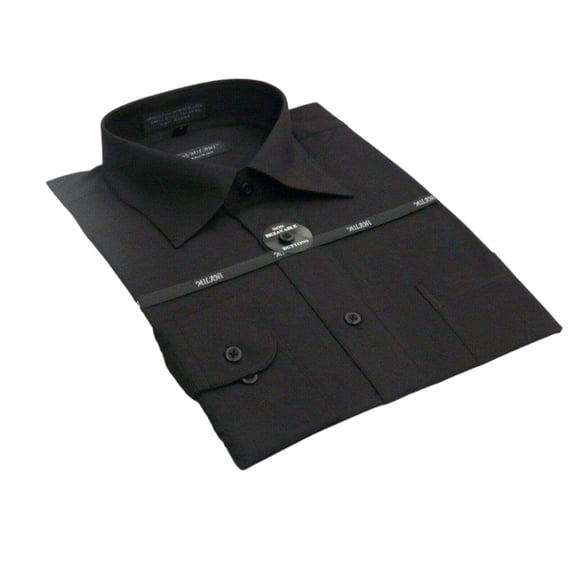 Mens Milani dress shirt soft cotton Blend easy wash business long sleeves Black