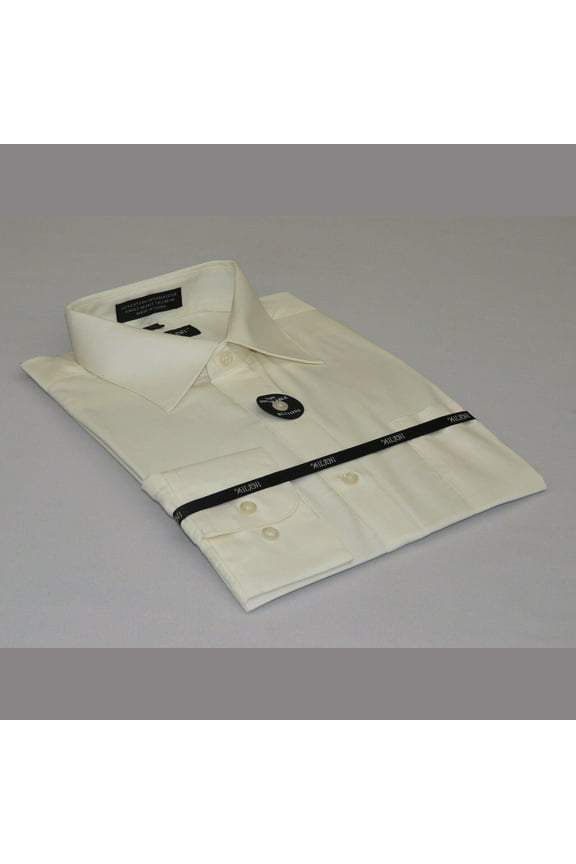 Mens Milani dress shirt soft cotton Blend easy wash business long sleeves Ivory
