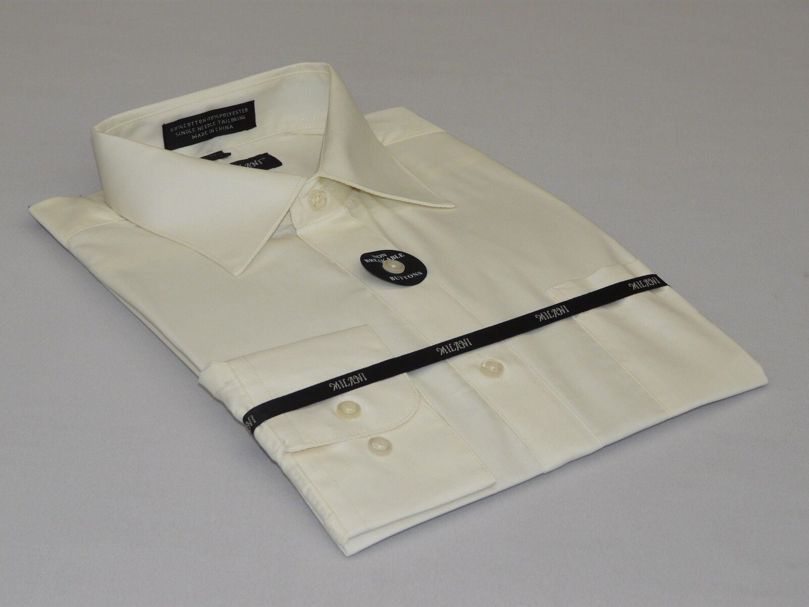 Milani Men's Classic Fit Dress Shirt - Convertible Button/French Cuffs, Point Collar, 60% Cotton 40% Polyester - View #10