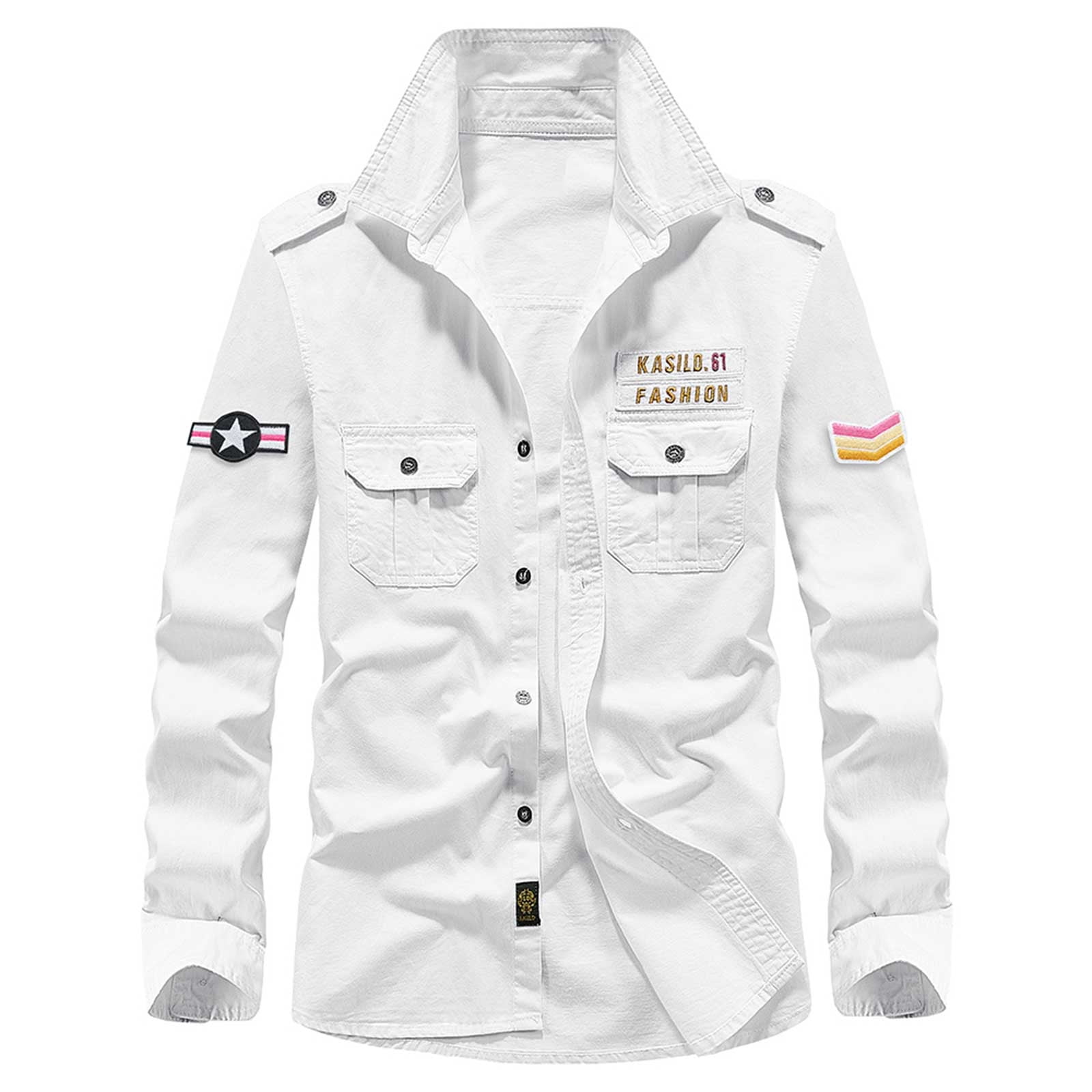 Mens Military Jacket Casual Stars Army Coat Sports Long Sleeve Turndown