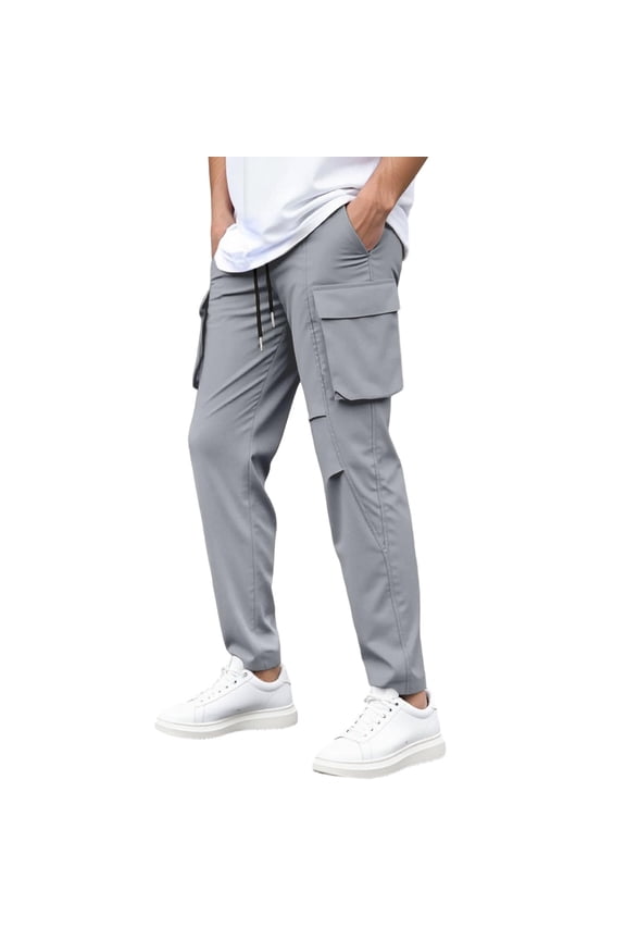 Mens Military Pants Water-Resistant Stretch Waistband Cargo Pants Lightweight Hiking Work Ripstop Joggers with Multi-Functional Pockets Quick Dry Cargo Work Pants,Gray XL