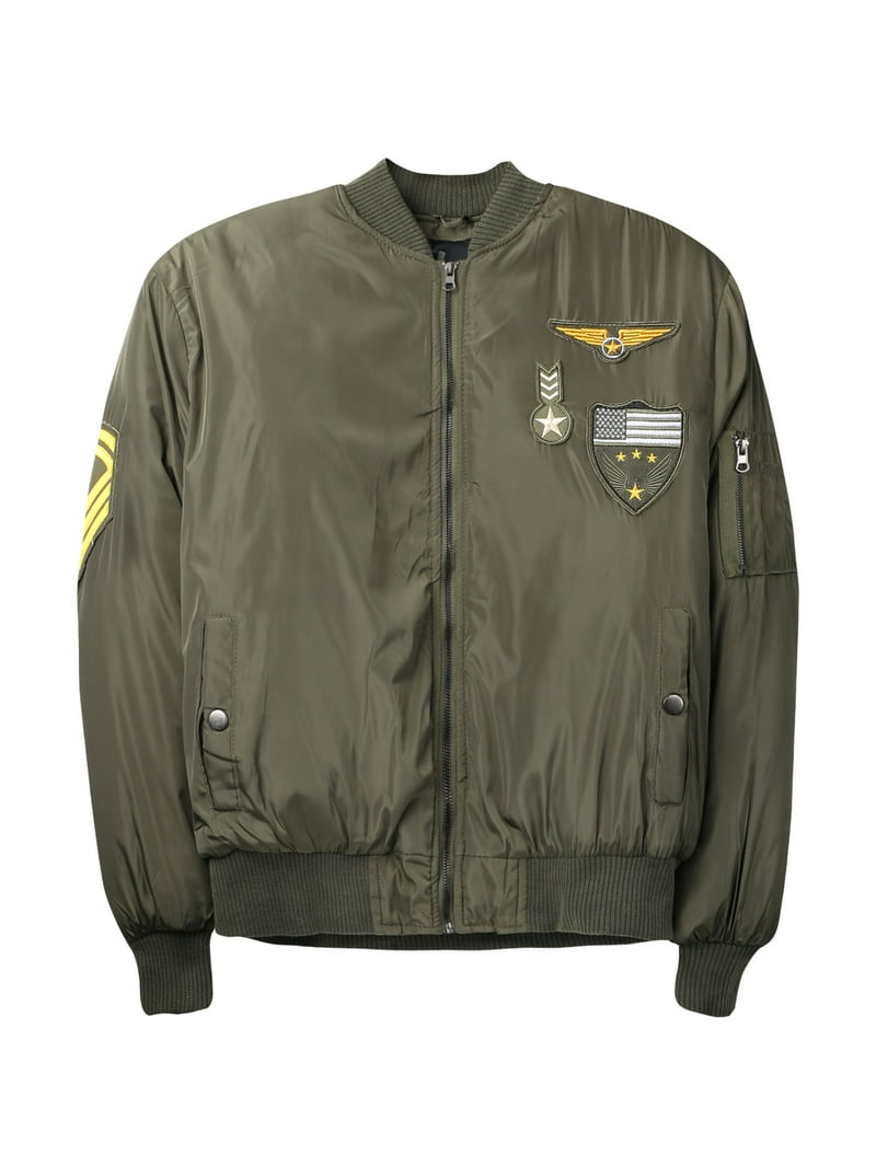Mens Military Patches Bomber Jacket Lightweight Skinny Fit