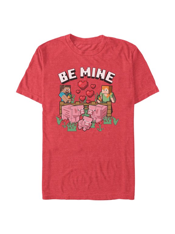 Mens Minecraft Be Mine Alex and Steve T Shirt
